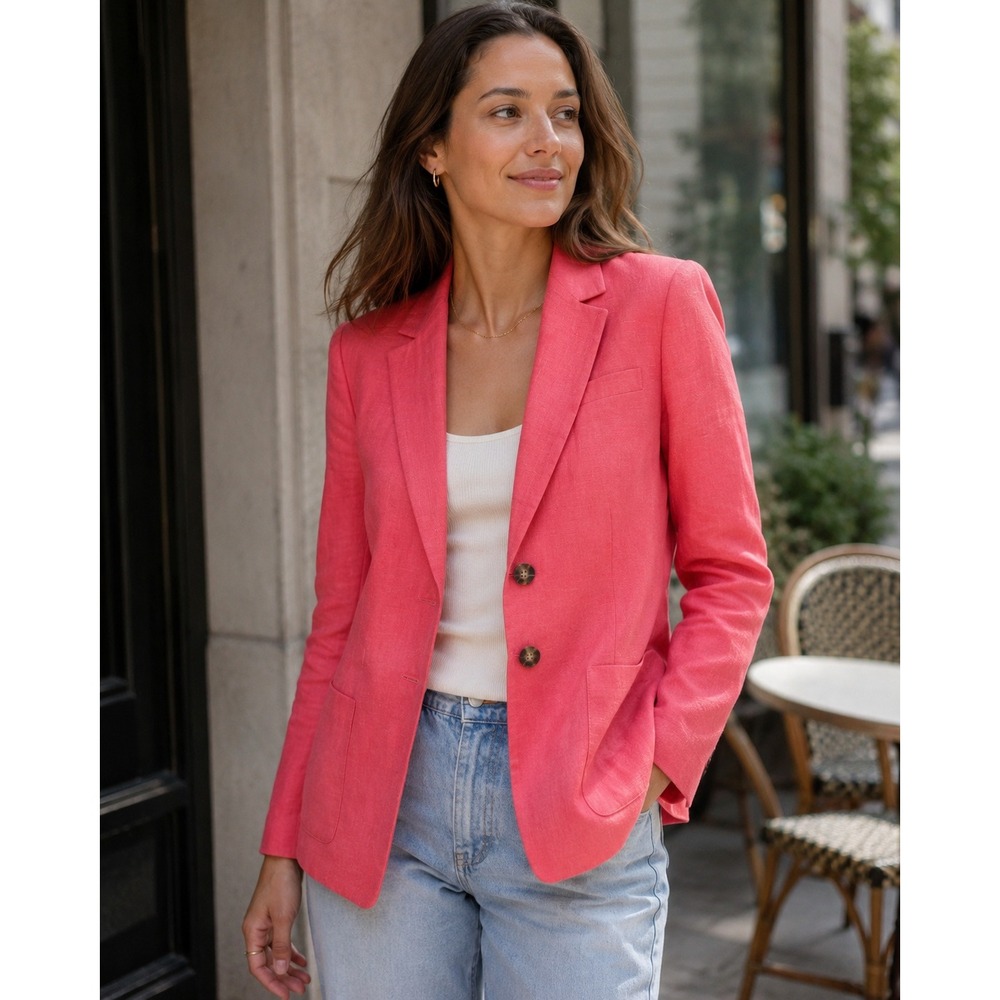 J.Crew Helena Blazer Chelsea Linen Cupro Brilliant Papaya Patch Pocket Jacket 8
